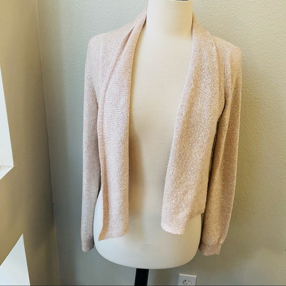 Anthropologie Knitted Knotted Pink Sequin Cardigan sweater women’s M - Picture 2 of 8